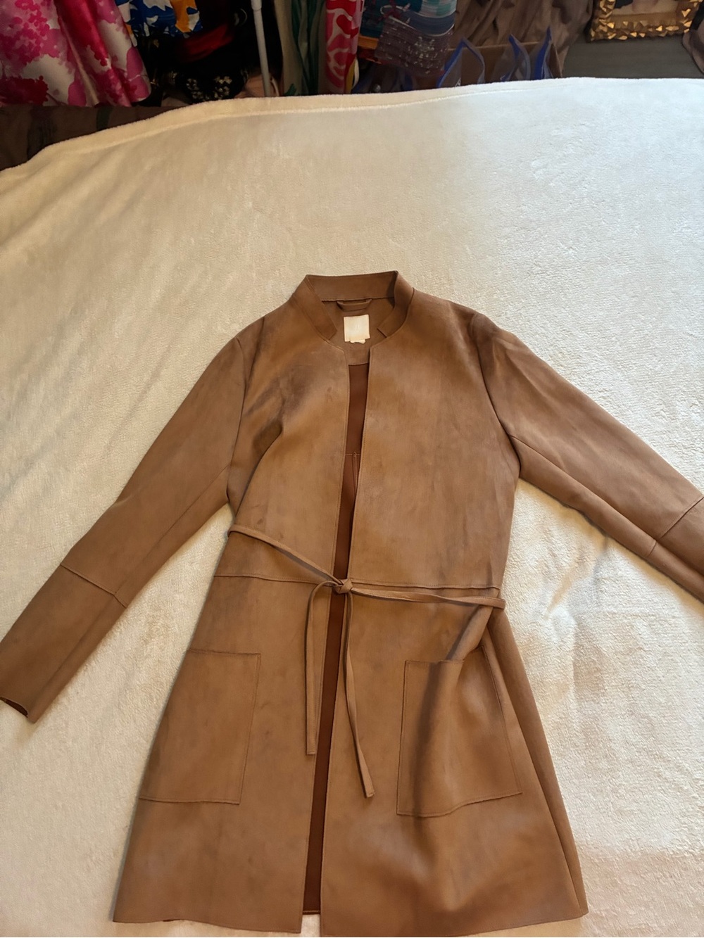 H&M Brown/Tan Leather Belted Trench Coat ultrasuede